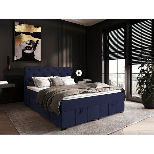 Boxspringbett Schlafzimmerbett GISEL 180x200cm Stoff Salvador Blau