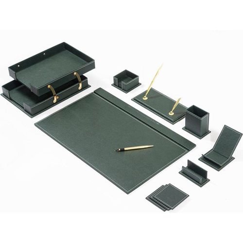 Lederschreibtisch-Set - GRÜN - Schreibtisch-Accessoires-Set - 12 Accessoires - Büro-Schreibtisch-Organizer-Set - handgefertigtes Lederschreibtisch-Set