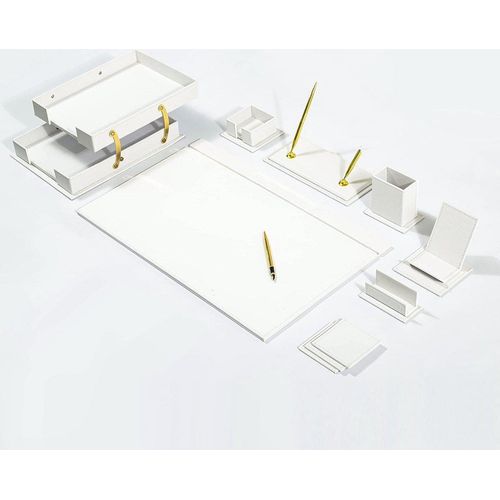 Lederschreibtisch-Set - WEISS - Schreibtisch-Accessoires-Set - 12 Accessoires - Büro-Schreibtisch-Organizer-Set - handgefertigtes Lederschreibtisch-Se