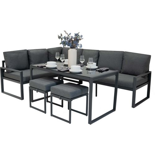 Outdoor Aluminium Möbelset Garten Ecksofa Tisch Hocker Anthrazitgrau