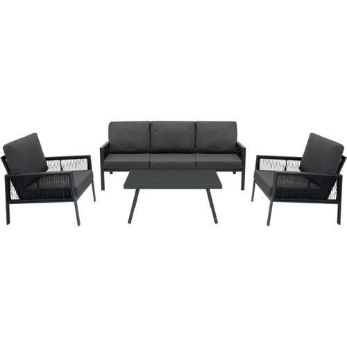 Gartenmöbel Set 4-teilig Anthrazitgrau mit Rattan Aufbewahrungsbox Schwarz 582L