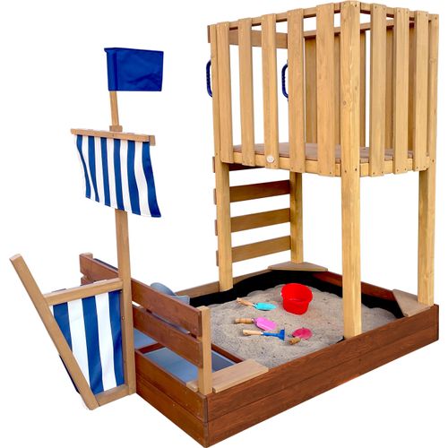 AXI Vicky Spielturm aus Holz in Braun | Spielturm für Kinder mit Sandkasten, Spielküche & Kreidetafel | Vielseitiges Spielgerät für den Garten