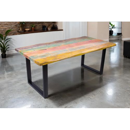 Esszimmertisch Baumkante 200 x 100 cm Mangoholz Bunt massiv U-Gestell schwarz Esstisch LIBRO
