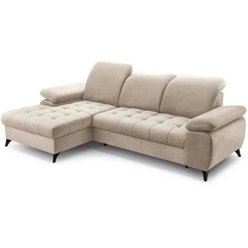 BEAUTYSOFA Ecksofa mit Schlaffunktion BELLO, Ottomane links, L-Form, Farbe: Beige (Whisper01)