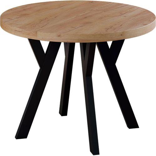 Runder Ausziehbarer Tisch für Esszimmer - 100/200 cm - Eiche Craft Gold - Stilvoll und platzsparend - mit Holzbeinen - für Küche