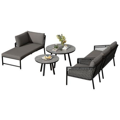 Seil Gartenmoebel Set 123 x 56 x 80 cm Grau Modernes Outdoor Sofa Set Handgewebtes Seil Inklusive Aller Sitz- Und Rueckenkissen Balkonset Garten