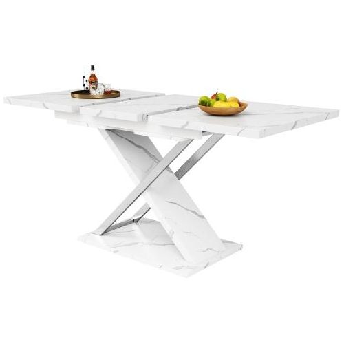 Esstisch 118-157¡Á75 cm Ausziehtisch Weiss Kuechen-Wohnzimmertisch Anstecktisch Ausziehbar mit Einlegeplatte Kreuzbeine