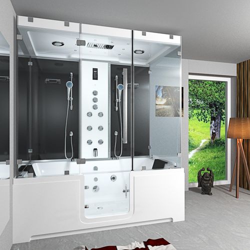 Kombination Badewanne Dusche K88-SW-TH-A-EC-EA Duschtempel 100x180 cm 2K Scheibenversiegelung