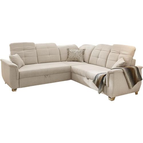 Ecksofa - 263 x 263 cm - Beige - Chenille - mit Ausziehfunktion und Bettkasten