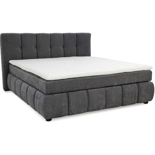 Boxspringbett - 180 x 200 cm - Dunkelgrau - Webstoff - mit Topper