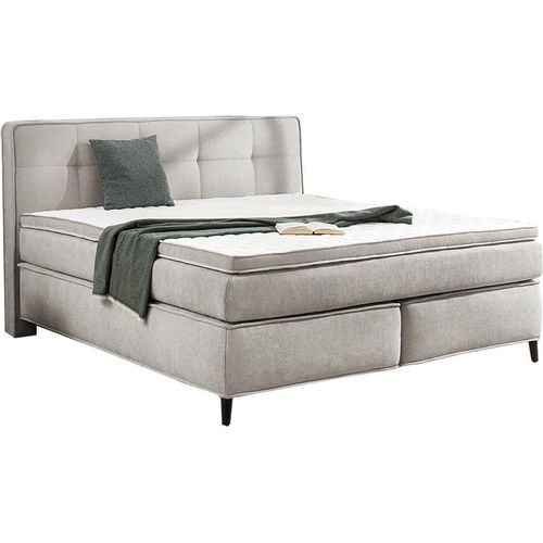 Boxspringbett - 180 x 200 cm - Greige - Webstoff - mit Topper