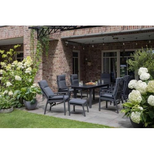Gartenmöbelset Relaxsessel Merida + Hocker mit Tisch Tarifa 160/210 x 90 cm