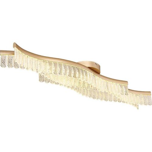 LED Deckenlampe gold, Kristalle klar, L 108 cm