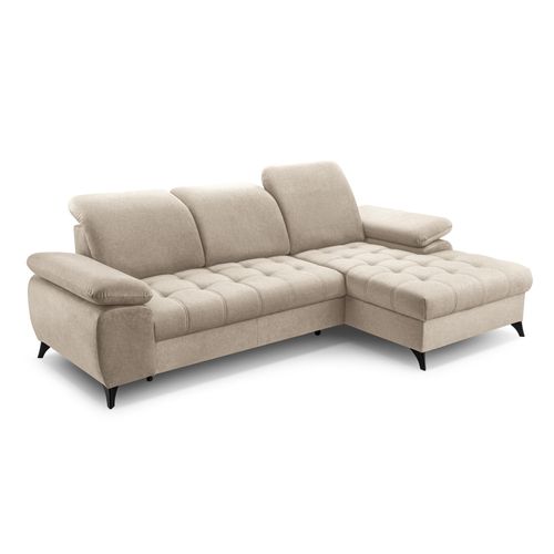 BEAUTYSOFA Ecksofa mit Schlaffunktion BELLO, Ottomane rechts, L-Form, Farbe: Beige (Whisper01)