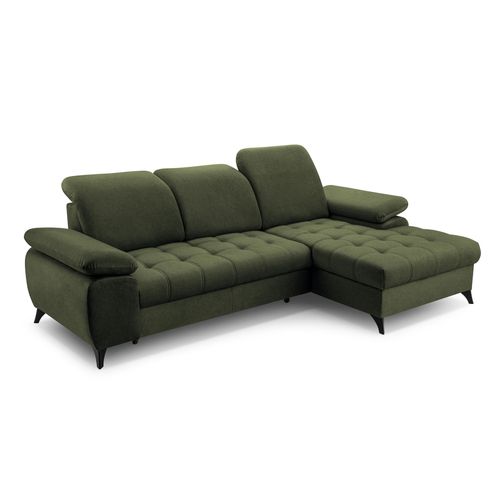 BEAUTYSOFA Ecksofa mit Schlaffunktion BELLO, Ottomane rechts, L-Form, Farbe: Grün (Whisper11)