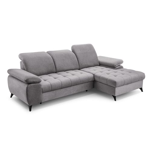 BEAUTYSOFA Ecksofa mit Schlaffunktion BELLO, Ottomane rechts, L-Form, Farbe: Grau (Whisper17)