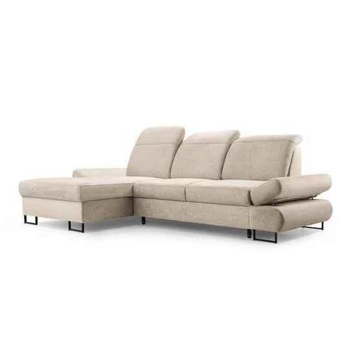 BEAUTYSOFA Ecksofa mit Schlaffunktion KARO, Ottomane links, L-Form, Farbe: Creme (Whisper01)