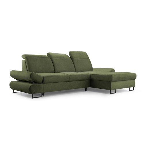 BEAUTYSOFA Ecksofa mit Schlaffunktion KARO, Ottomane rechts, L-Form, Farbe: Grün (Whisper11)