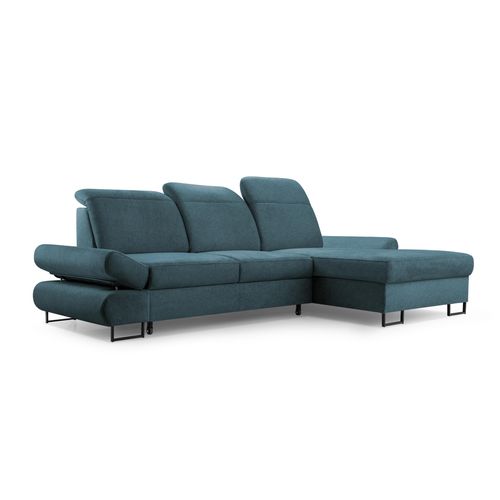 BEAUTYSOFA Ecksofa mit Schlaffunktion KARO, Ottomane rechts, L-Form, Farbe: Blau (Whisper12)
