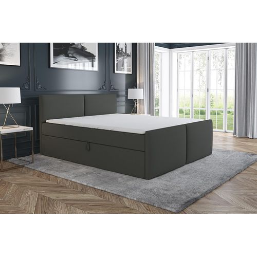 Boxspringbett BRAN 200 x 200 mit 2 Bettkästen, Bonell-Matratze und Topper. Farbe: Dunkelgrau