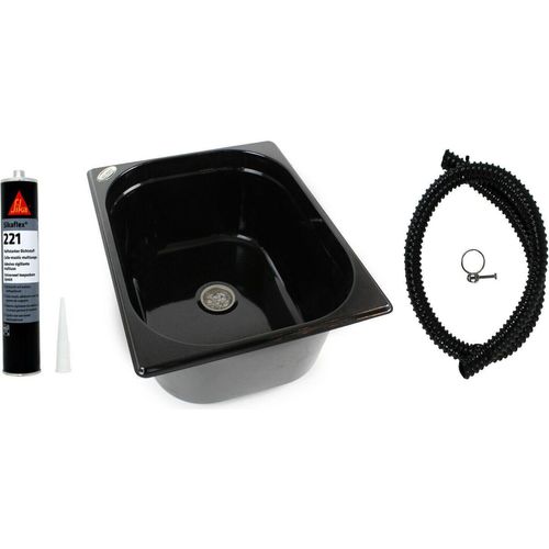 Edelstahl Spülbecken Camping Waschbecken 325x265x150 mm + Ablauf + Kleber T4 T5