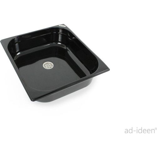 Edelstahl Spülbecken schwarz Camping Spüle Waschbecken 354x325x100 mm + Ablauf