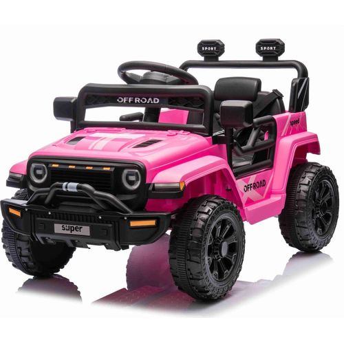 Elektroauto für Kinder OFFROAD NEW mit Hinterradantrieb, rosa, Lithium-Batterie, hohes Fahrgestell, breiter Sitz, Hinterradfederung, 2,4-GHz-Fernbedienung, LED-Leuchten