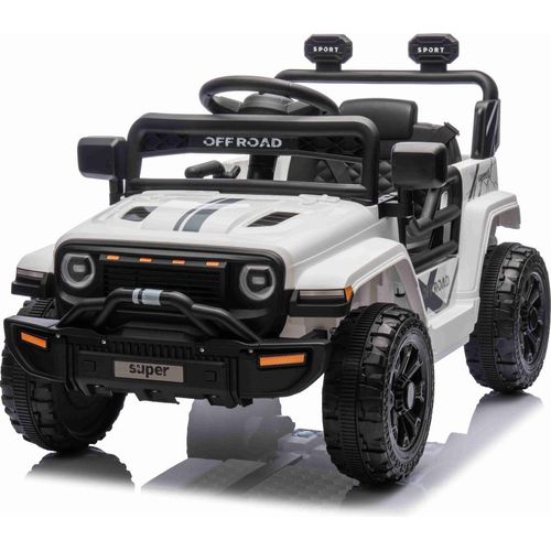 Elektroauto für Kinder OFFROAD NEW mit Hinterradantrieb, weiß, Lithium-Batterie, hohes Fahrgestell, breiter Sitz, Hinterradfederung, 2,4-GHz-Fernbedienung, LED-Leuchten