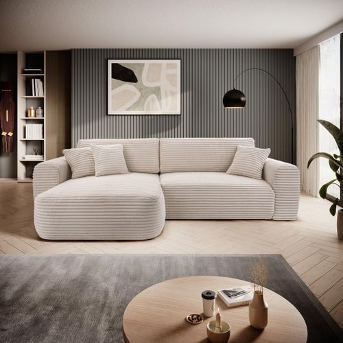 BEAUTYSOFA Ecksofa mit Schlaffunktion HARMONIA, Ottomane links, L-Form, Farbe: Creme (Ambiente02)