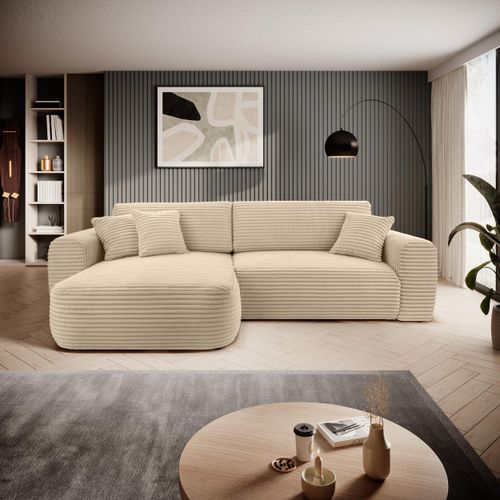 BEAUTYSOFA Ecksofa mit Schlaffunktion HARMONIA, Ottomane links, L-Form, Farbe: Beige (Ambiente03)