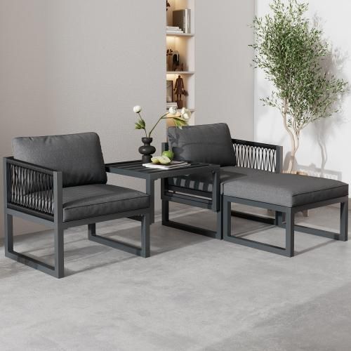 Gartenlounge-Set 63x60x64 cm Grau Gartenmoebel Set Garten-Sofagarnitur Terrassenmoebel-Set 2 Sofas 2 Fusshocker Verschiedene Kombinationen