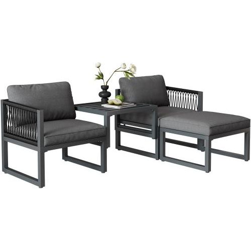 Gartenlounge-Set 63x60x64 cm Gartenmoebel Set Grau Garten-Sofagarnitur Terrassenmoebel-Set 2 Sofas 2 Fusshocker Verschiedene Kombinationen