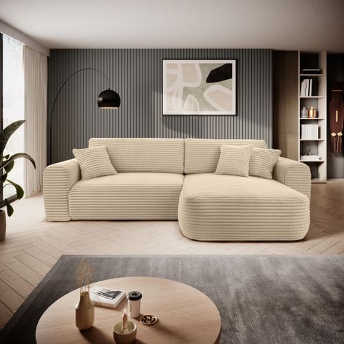 BEAUTYSOFA Ecksofa mit Schlaffunktion HARMONIA, Ottomane rechts, L-Form, Farbe Beige (Ambiente03)