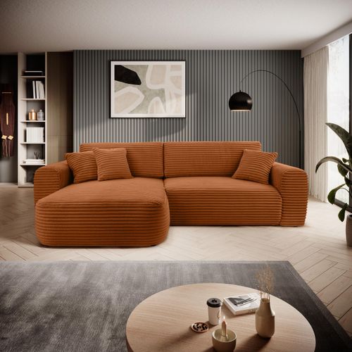BEAUTYSOFA Ecksofa mit Schlaffunktion HARMONIA, Ottomane links, L-Form, Farbe: Ziegelstein (Ambiente09)