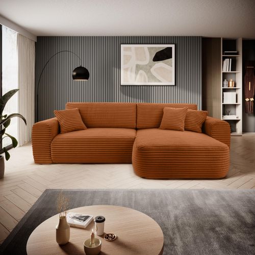 BEAUTYSOFA Ecksofa mit Schlaffunktion HARMONIA, Ottomane rechts, L-Form, Farbe: Ziegelstein (Ambiente09)