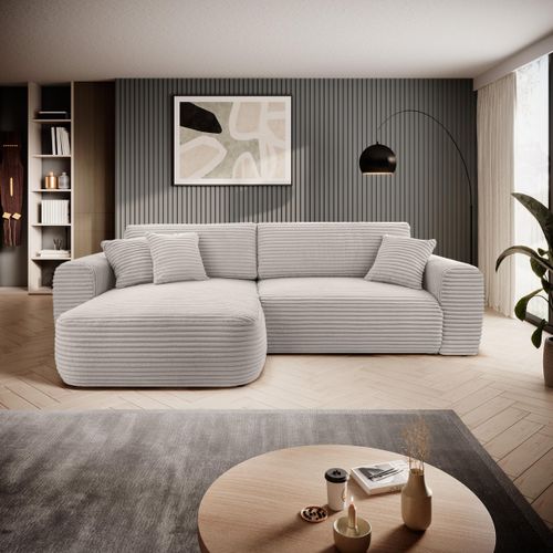 BEAUTYSOFA Ecksofa mit Schlaffunktion HARMONIA, Ottomane links, L-Form, Farbe: Grau (Ambiente18)