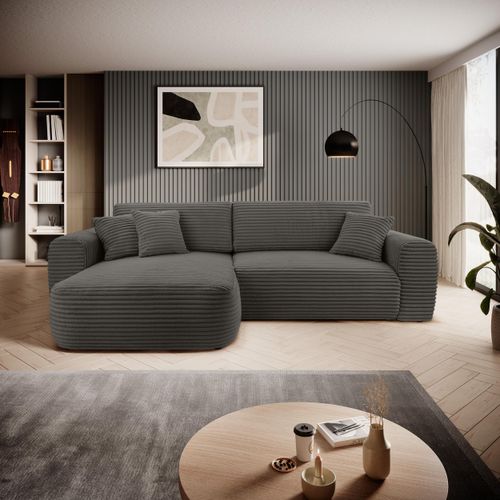 BEAUTYSOFA Ecksofa mit Schlaffunktion HARMONIA, Ottomane links, L-Form, Farbe: Anthrazit (Ambiente19)