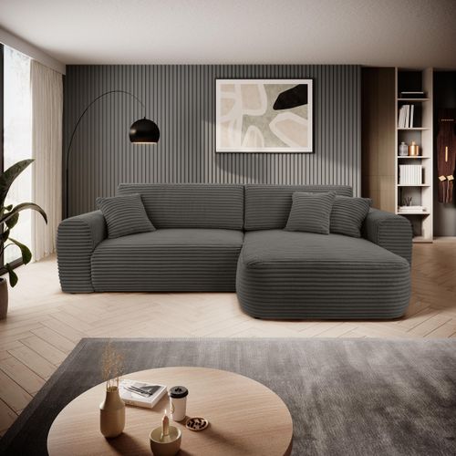 BEAUTYSOFA Ecksofa mit Schlaffunktion HARMONIA, Ottomane rechts, L-Form, Farbe: Anthrazit (Ambiente19)