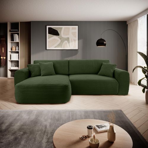 BEAUTYSOFA Ecksofa mit Schlaffunktion HARMONIA, Ottomane links, L-Form, Farbe: Grün (Ambiente11)