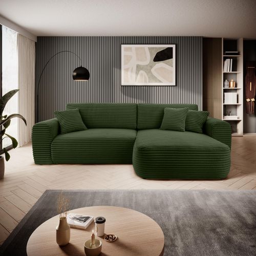 BEAUTYSOFA Ecksofa mit Schlaffunktion HARMONIA, Ottomane rechts, L-Form, Farbe: Grün (Ambiente11)