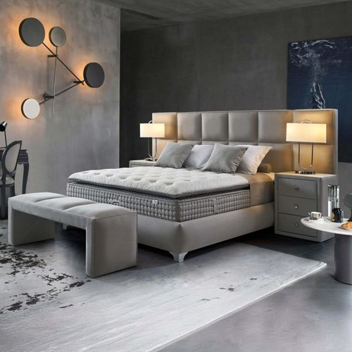 Naomi Plane Kan Boxspringbett Set inkl. Matratze – 1600 Federn, Doppelkern-Technologie, Antibakterieller Viscon-Stoff & Leinen-Seitenwände für Optimalen Komfort & Hygienisches Schlafklima – 200 / 200