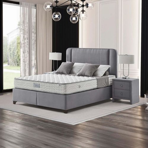 Silber Meridian Boxspringbett Set inkl. Matratze – Bonell-Federkern für Maximale Hygiene, Komfort & Langlebigkeit – 160 / 200