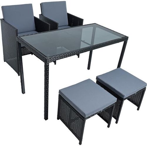 Sitzgruppe Gartenmöbel Set Rattanmöbel 4 Personen Polyrattan Gartenset Schwarz