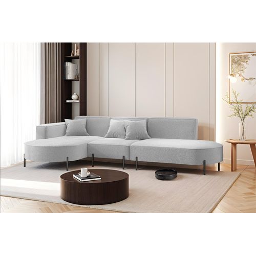 Ecksofa Designersofa VALENCIA in Stoff Quelle Hellgrau Ottomane Links