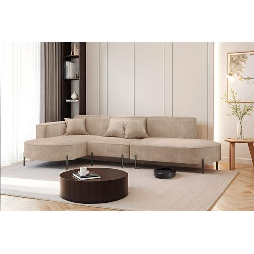 Ecksofa Designersofa VALENCIA in Stoff Noel Beige Ottomane Links