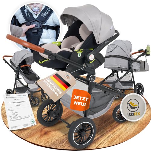 Kinderwagen [3 in 1] - Babyschale, klassischer Babywagen & Autositz in einem Set | Buggys, Kinder Wagen, Baby Stroller | Höchste Sicherheit Inkl. Isof