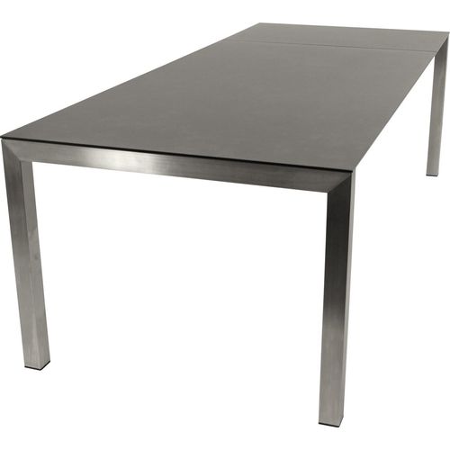 Tisch Ausziehtisch 180/240x100cm, Edelstahl poliert + Glas in Keramikoptik dunkelgrau