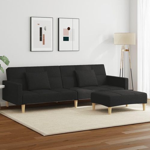 Schlafsofa 2-Sitzer mit Fußhocker Schwarz Stoff