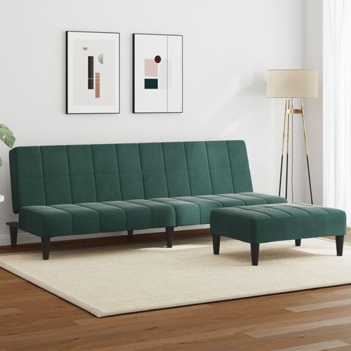 Schlafsofa 2-Sitzer mit Fußhocker Dunkelgrün Samt