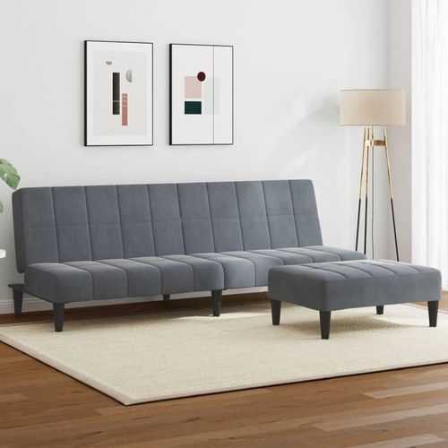 Schlafsofa 2-Sitzer mit Fußhocker Dunkelgrau Samt